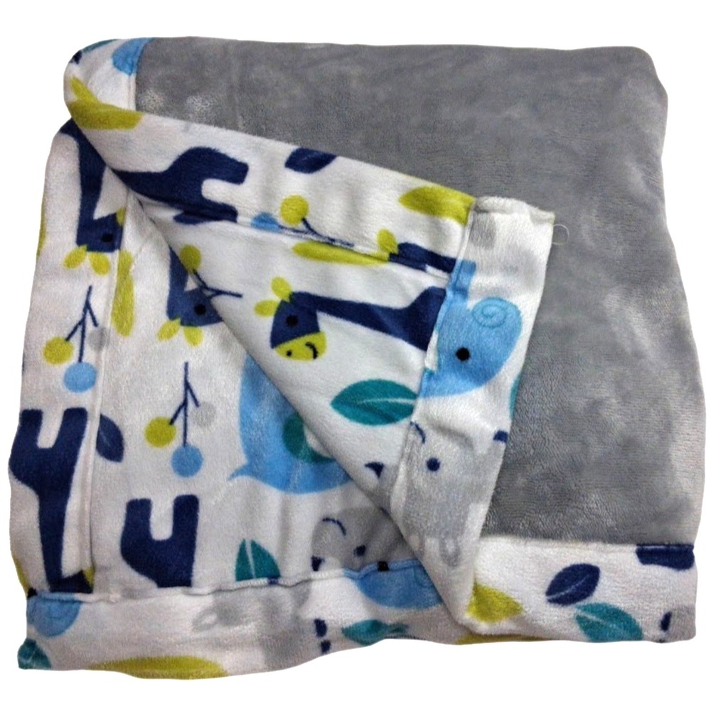 SL Home Fashions Gray Jungle Animal Baby Blanket RN 119741 Blue Giraffe Plush